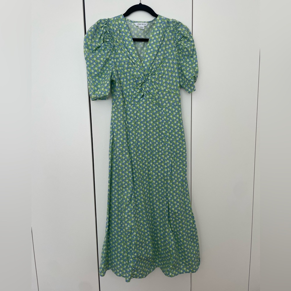 Blue and green floral midi dress